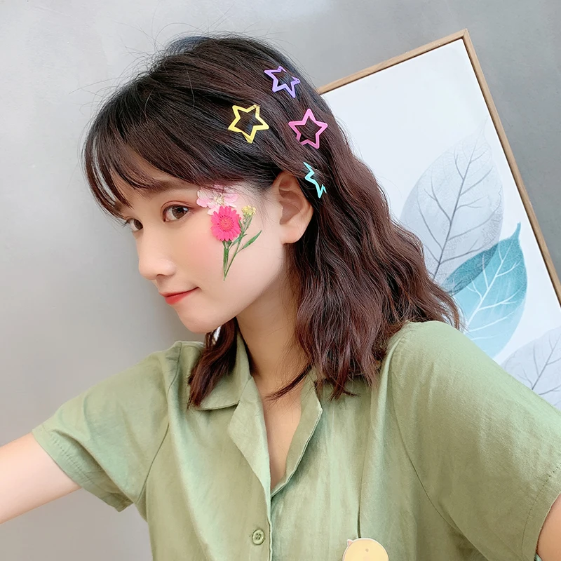 

32mm Star Shape Metal Children Snap Hair Clips Barrettes Girls Cute Hair Bobby Pins Hair Accessories Kids Candy Color Hairpins