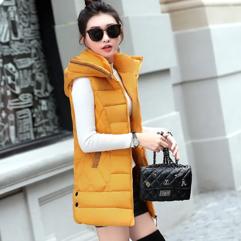 

2019 Autumn & Winter Mid-length down Feather Cotton Vest Women's Korean-style Plus-sized Versatile Sleeveless Vest Waistcoat