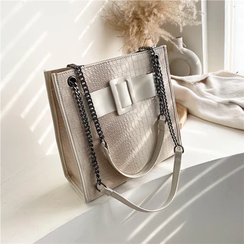 

Burminsa Vintage Crocodile Pattern Chain Shoulder Bags Large Capacity Women Belt Tote Bags High Quality Ladies Handbags 2020 NEW
