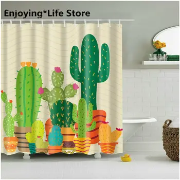 

72*72 In Shower Curtain Art Bathroom Decor Plants Cactus Design Green + 12 Hooks Shower Curtains Bathroom Curtain