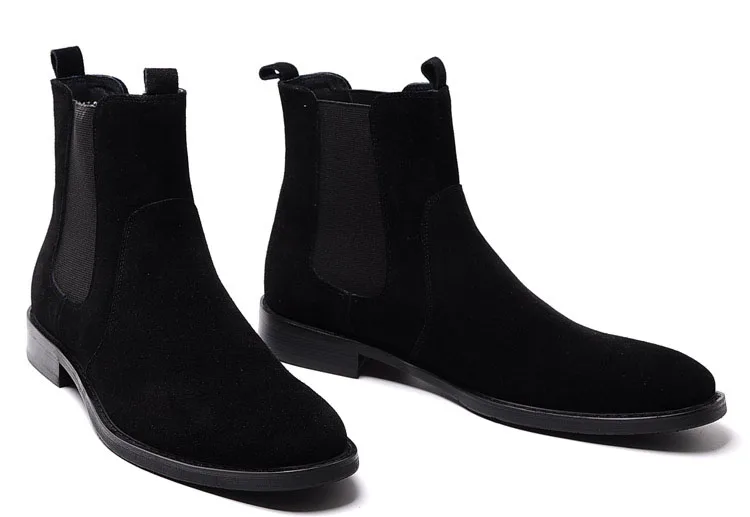 QYFCIOUFU/замшевые ботинки «Челси»; мужские ботильоны из натуральной кожи; мужские черные ботинки из коровьей кожи; Мужские модельные ботинки высокого качества без застежки