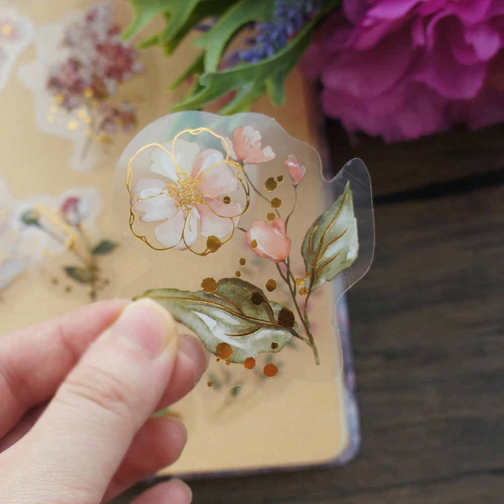 28pcs Gold Light Pink White Flower Wild Plant Things Style Sticker Scrapbooking DIY Gift Packing Label Decoration Tag