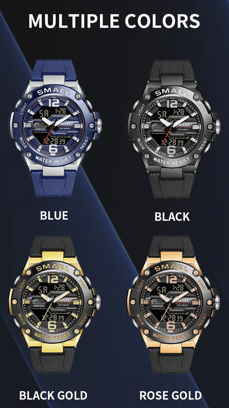 SMAEL 8033 Sport Waterproof Wristwatches For Men Sport Waterproof Military Army Date Watches Double Display Digital Quartz Watch