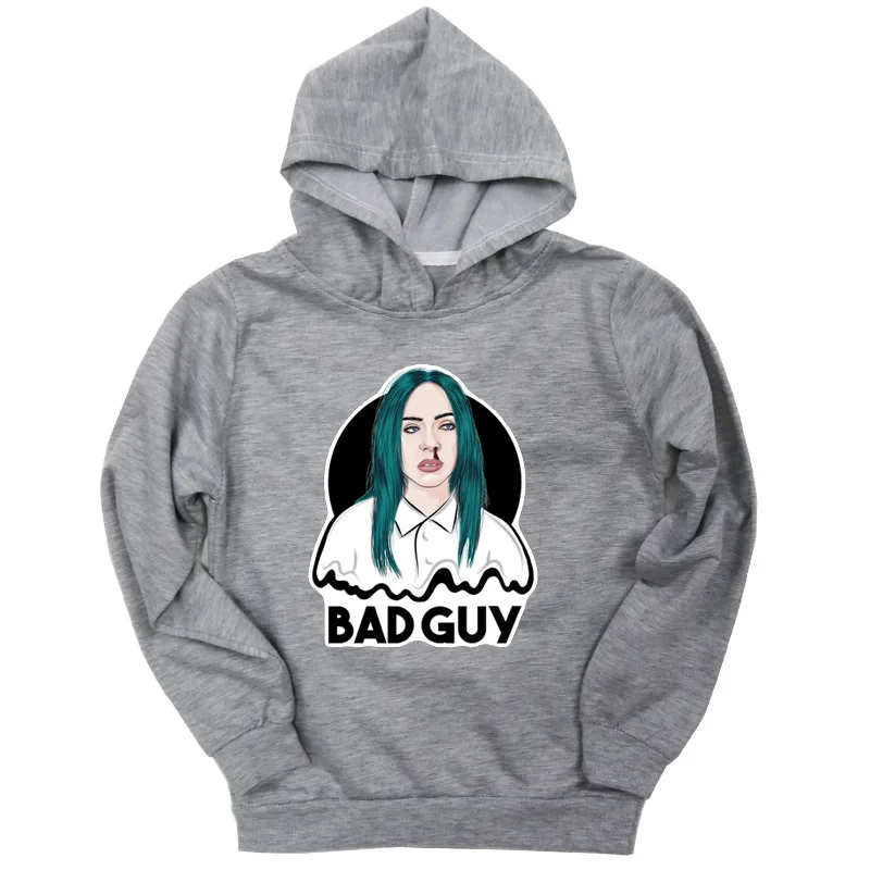 Billie Eilish/Детская толстовка с капюшоном с принтом «Bad Guy»; сезон осень; детские толстовки в стиле хип-хоп; Однотонный свитер для мальчиков; г.; толстовки