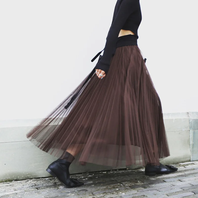 

2020 New Style Mid-length Elastic Waist Multilayer Mesh Skirt Versatile Big Hemline Fairy Puffy Princess Skirt Women's