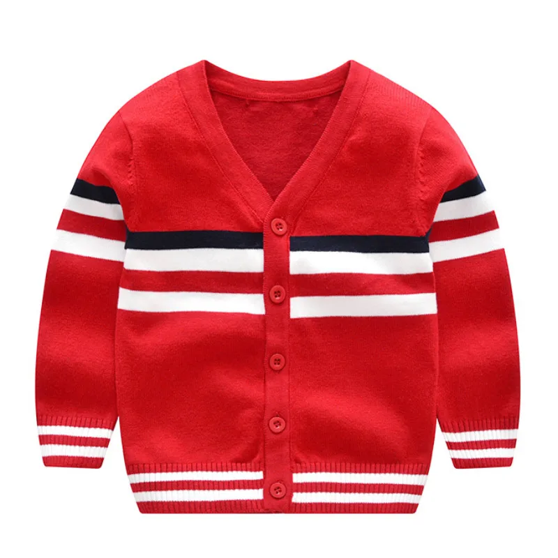 Kids Striped Sweater Tops Children Boy Autumn Winter Knitted Cardigan Sweater Casual Coat New Toddler Jacket Outerwear Clothes - Цвет: Красный