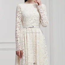 Коллекция 10256 года, модные кружевные короткие платья цвета слоновой кости с круглым вырезом, трапециевидной формы, длиной выше колена, вечерние платья с длинными рукавами и поясом