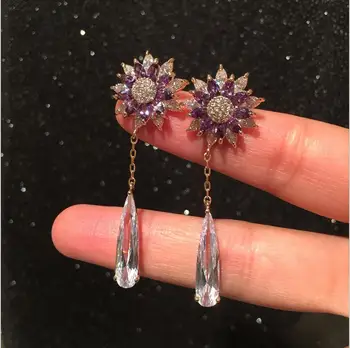 

flower earrings female super sweet elegant fresh luxury micro inlaid zircon long fringed water drop earrings