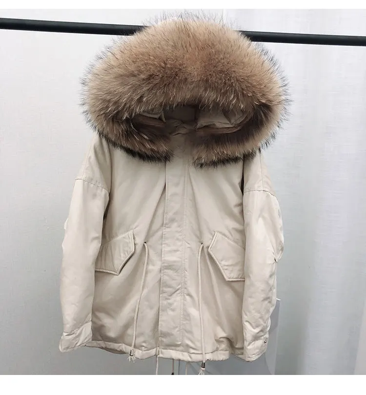 Стиль пуховик женский короткий корейский стиль Dongdaemun большой воротник из натурального меха толстое повседневное пальто