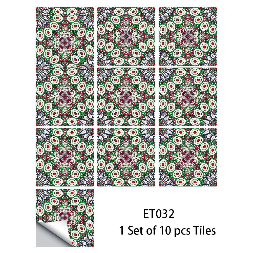 thumbnail image 1 of Pegatinas de azulejos de mandala coloridos de 10/15 cm para pared de cocina y baño, despegables y adhesivas, resistentes al agua, con superficie brillante, papel tapiz artístico, 1 of 5
