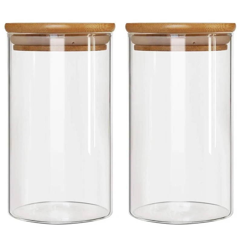 

Glass Storage Jar, with Airtight Seal Bamboo Lid, 7.9 x 3.94 in ,Set of 2, 1300Ml Coffee Bean and Kitchen Food Container Tea Pot