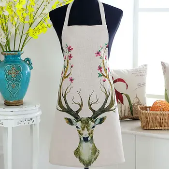 

Home Apron Linen Deer Bird Pattern Aprons for Women Home Cooking Baking Cleaning Apron Bibs Fashion Kitchen Accessories