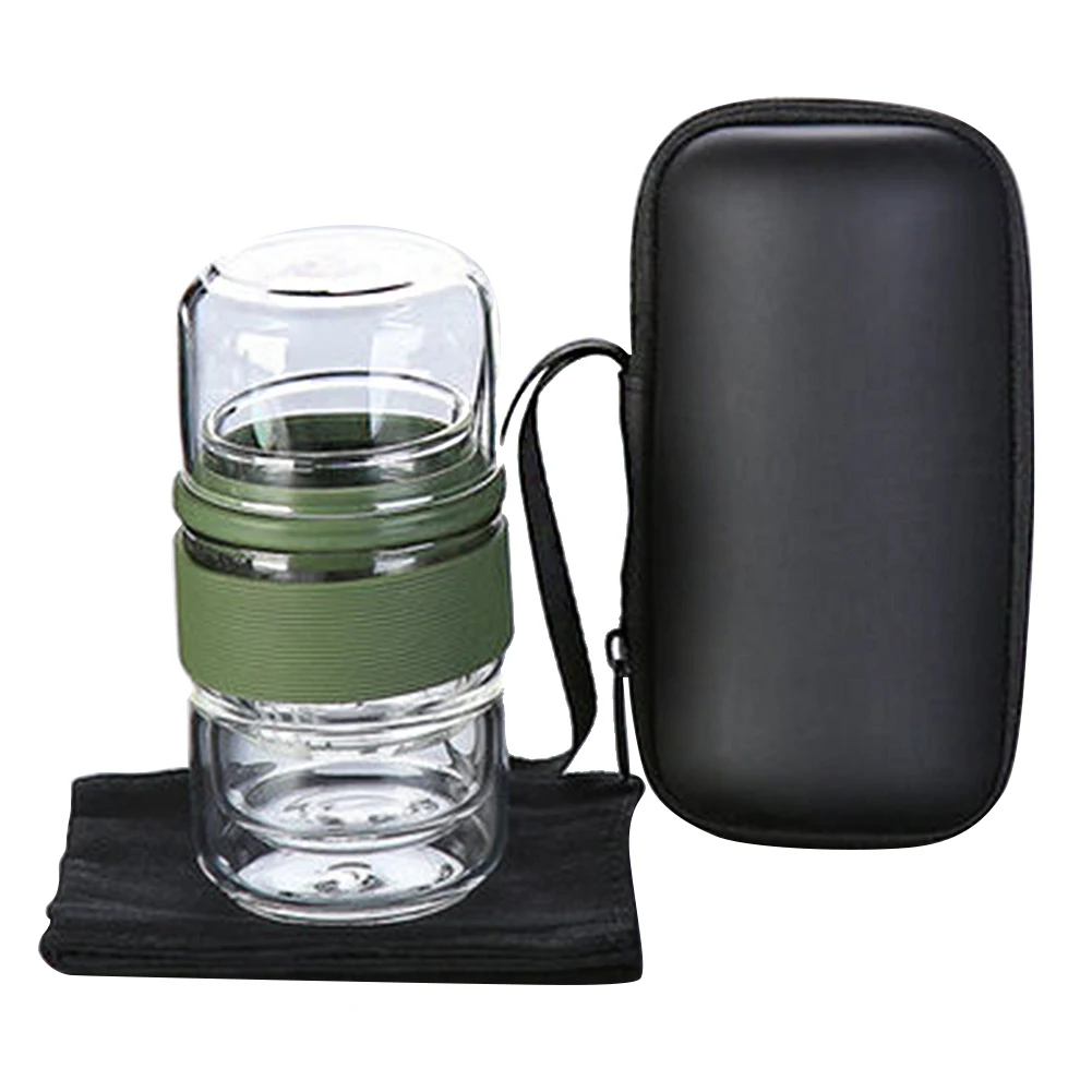 Портативный дорожный чайный набор кунг-фу посуда для напитков кофе изоляция воды стекло горшок термостойкий подарок офис с сумкой для хранения дома - Цвет: Зеленый