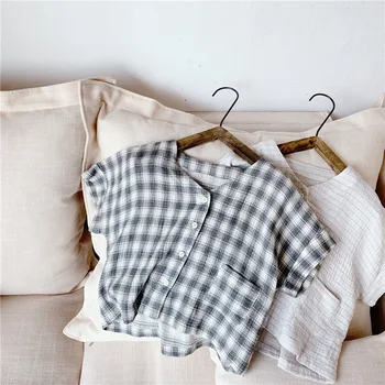 

2020 Summer Toddlers Kids Plaid Shirts Korean Style Children Clothes Soft Breathable Tops Unisex Baby Boys Girls Shirts