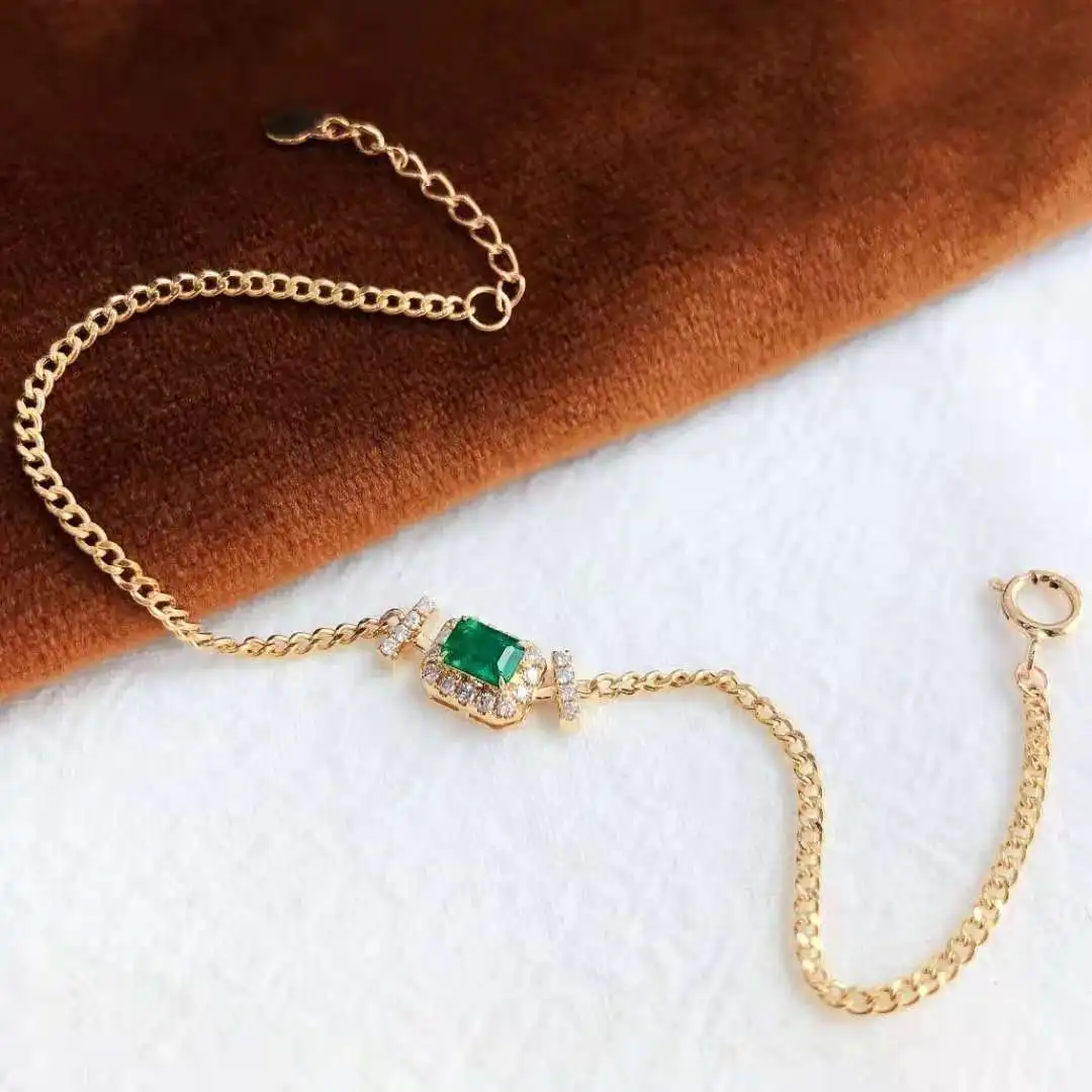 

new fashion au750 (18k) real gold western style emerald&diamond Cuba's chain bracelet jewelry for lady&women&party&wedding&gift