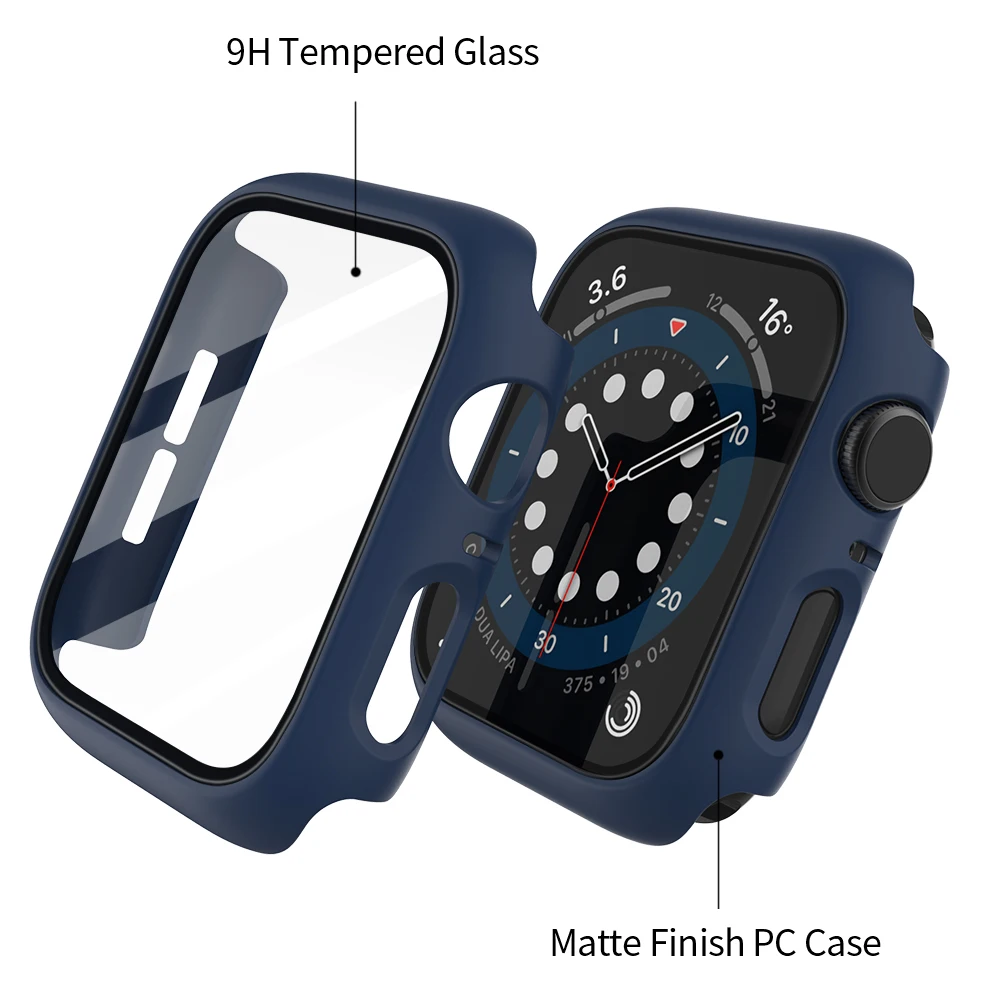 360 Full Bumper Frame Matte Hard Case for Apple Watch 7/6/SE/5/4/3/2/1 Cover Tempered Glass Film for iWatch 41MM 45MM 40MM 44MM