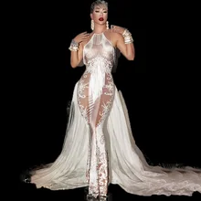 Обнаженное белое платье, костюм для танцев, для дня рождения, празднования, выступления, Стрейчевые платья, вечерняя одежда, одежда для бара, выпускного, певицы DJ1731