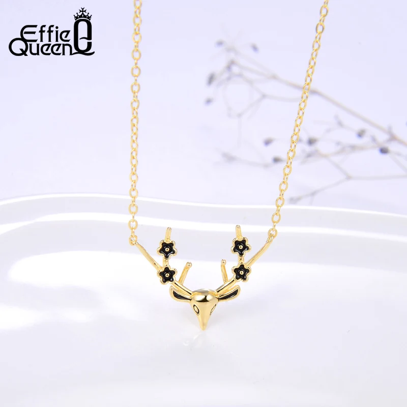 Effie queen Настоящее Серебро S925 Олень Рог кулон ожерелья с AAAA фианит циркон для женщин девочек вечерние ювелирные изделия Рождественский подарок TSN165
