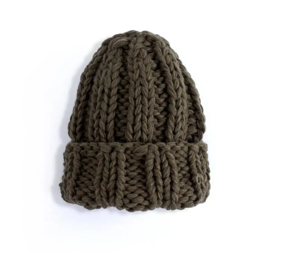 Осенне-зимняя женская шапка Skullies Beanies однотонная вязаная теплая Модная модная шапка - Цвет: Армейский зеленый