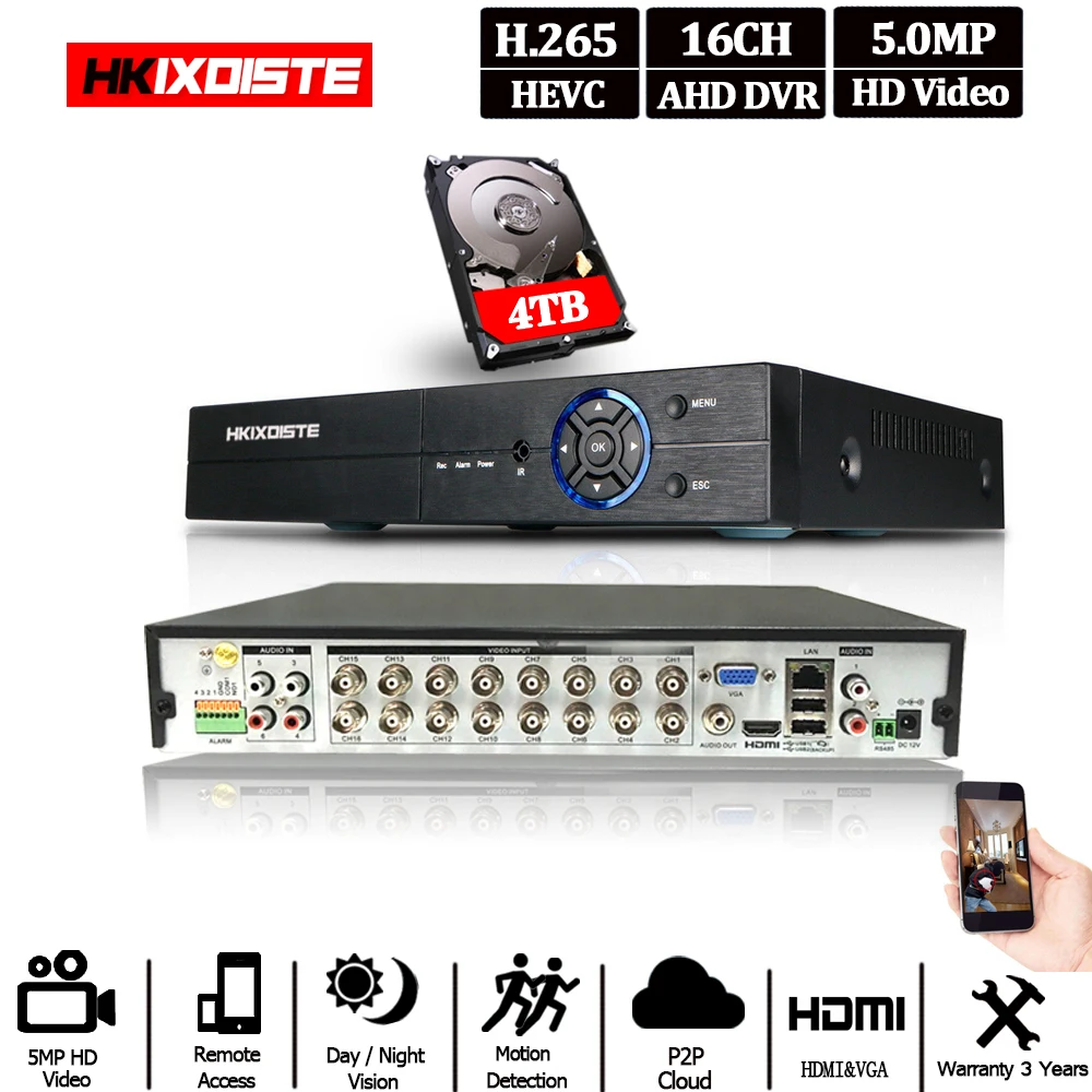 H.265 5MP AHD DVR NVR XVR CCTV 4Ch 8Ch 16Ch 1080P 4MP гибридный видеорегистратор камера Onvif RS485 Coxial Control