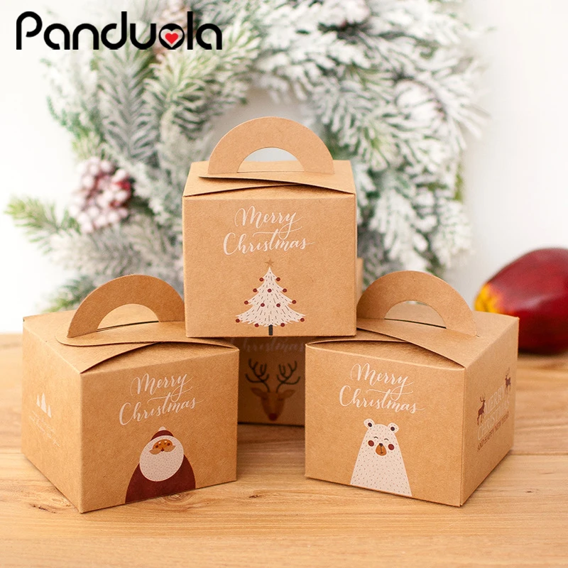 

3pcs House Shape Christmas Candy Gift Bags With Ropes Xmas Tree Cookie Bags Merry Christmas Guests Packaging Boxes Party Decor
