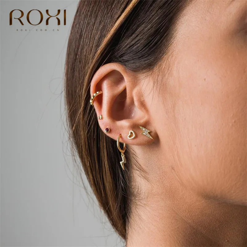 

ROXI Simple Rhinestone Lightning Small Stud Earrings for Women CZ Thunder Earings Fashion Jewelry 925 Sterling Silver Earrings