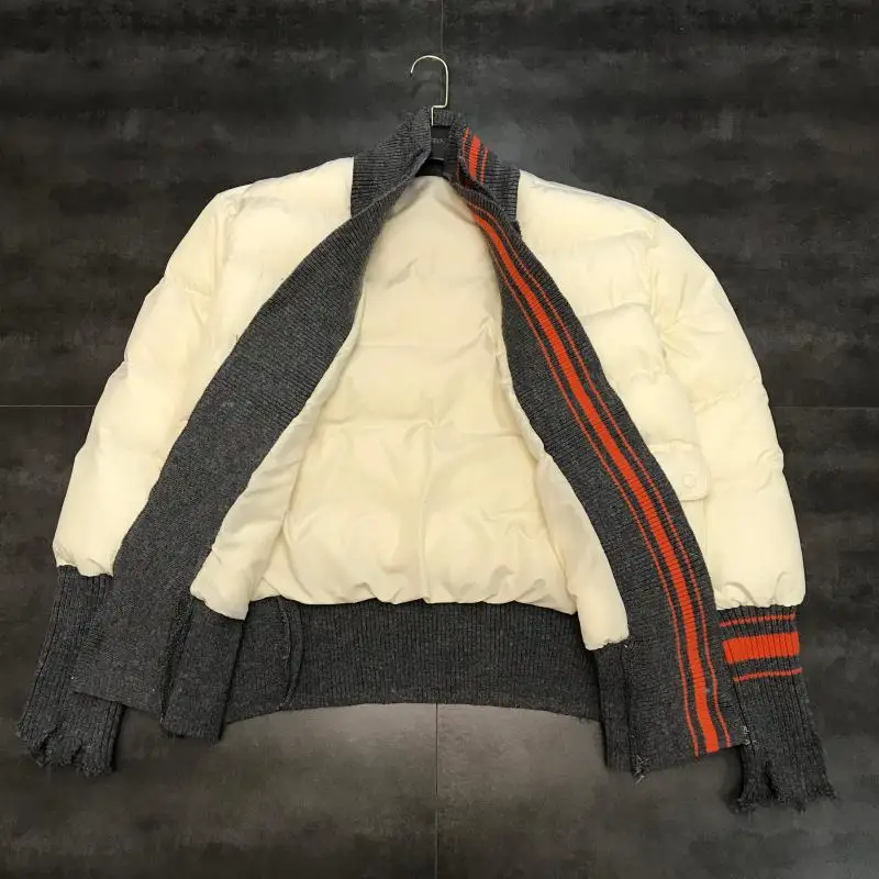 winter new knitted thread edge stitching double pocket hit color warm cotton clothing cotton coat female tide