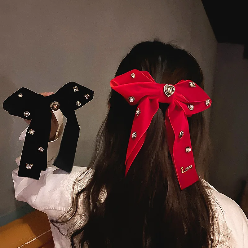 

Fashionable and Elegant Temperament Rhinestone Love Big Bow Hairpin Korean Minority Design Hairpin Student Sweet Top Clip