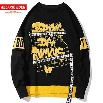 

Aelfric Eden Hip Hop Letter Printed Ribbons Mens Sweatshirts 2019 Streetwear Fashion Harajuku Casual Cotton Oversized Pullovers