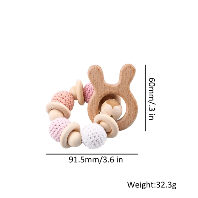 1PC Wooden Teether Cartoon Animal Baby Bracelet Crochet Beads Wood Crafts Ring Engraved Beads Baby Teether Wooden Toys Product 3