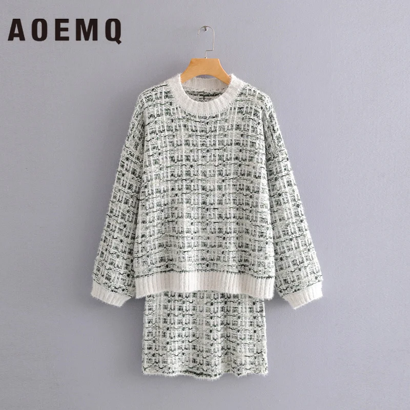 

AOEMQ Casual Women Sets England High Street Style Cotton Sweater&Skirts Sets Thick Winter Tops&Bottoms Sets Women Clothing