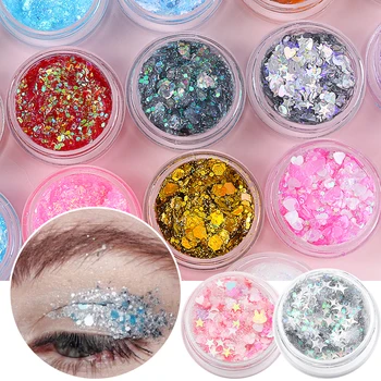 1Pcs Glitter Glam Eye Sparkly Glitter Hair Shimmer Gel Flash Heart Loose Sequins Glitter Eyeshadow Party Face Body Decoration 1