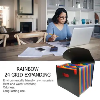 

12/24 Pocket Rainbow File Document Folders Holder Organizer Portable Business File Document Holder with Cover Office Supplies