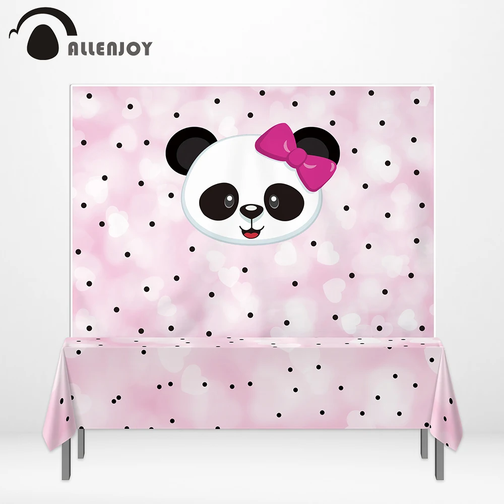 

Allenjoy panda banner pink cartoon polka dot 1st birthday party waterproof tablecloth children background table cover desk cloth