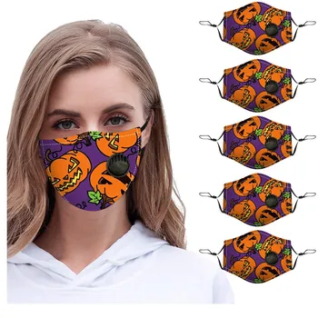 

5pcs Halloween Print Face Mask For Adult Adjustable Mouth Muffle Mascarilla Reutilizable Dustproof Face Cover Mascarilla Lavable