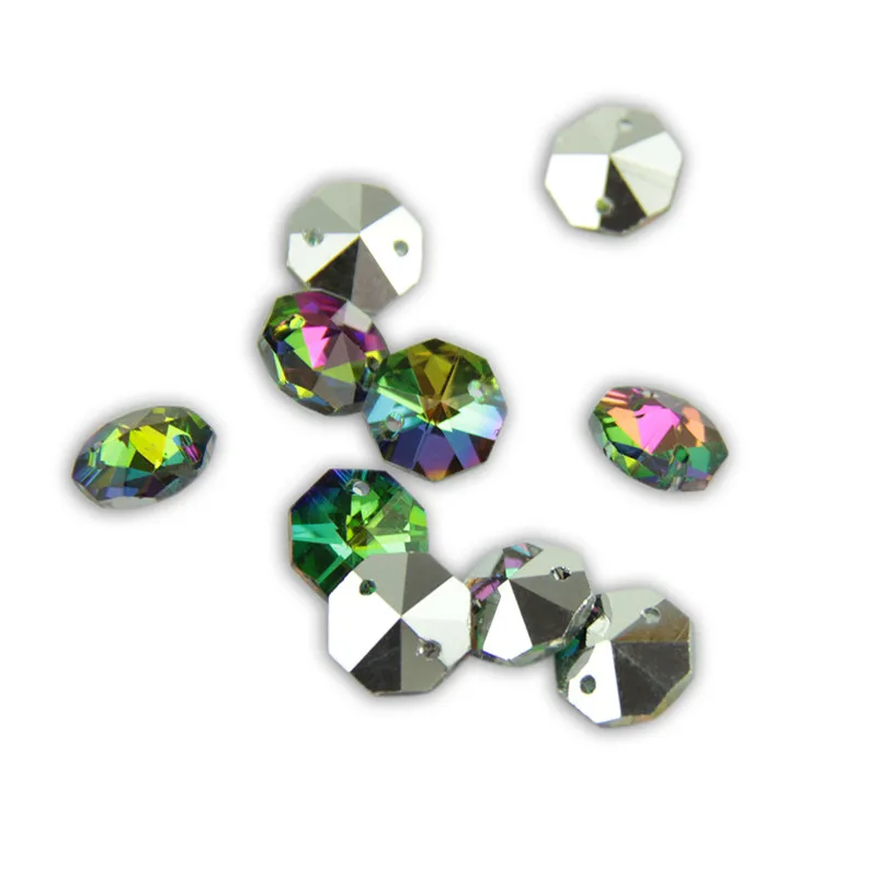 50 Pieces Crystal Octagon Beads Rainbow Color 14mm With Two Holes Feng Shui Decorative Chandelier Wedding