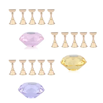 

netic Nail Tip Practice Stand Base Alloy Holder Crystal Nail Art Display Tools, Include 5 Pcs Nail Holders and 1 Pcs Base