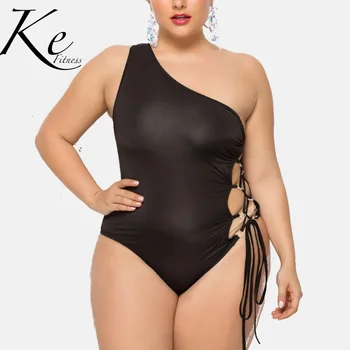 

KE New swimsuit women oblique shoulder plus fat increase swimwear one-piece bikini female woman plus size big extra 2XL-5XL