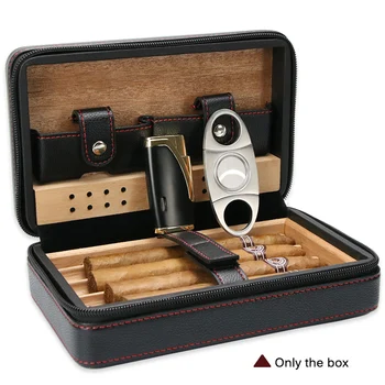 

Cedar Wood Cigar Humidor Travel Portable Leather Cigar Case Cigars Box With Lighter Cutter Humidifier Humidor Box