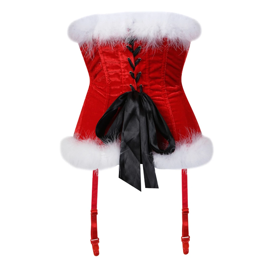Faux New Sexy Christmas Lace Up  Corset Party Dress With Garters,Erotic Lingerie Women's Underwear Santa Cosplay  Exotic Apparel