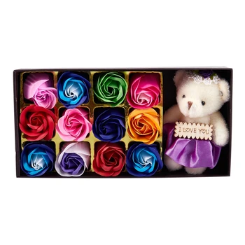 

1 box Rose Flower Soap Gift box for Bath - Perfect Valentine's day Gift with a bear For Mother, Wife or Girlfriend(Color)
