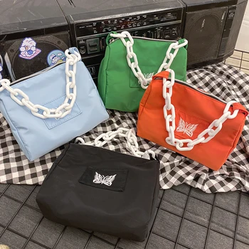 

Fashion Butterfly Embroidery Handbag Women Portable Totes Acrylic Chain Zipper Purse Casual Underarm Shoulder Bags