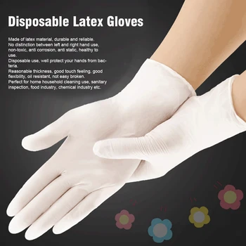 

100pcs White Household Cleaning Hands Protection Universal Multipurpose Gardening Disposable Latex Gloves Laboratory Non Slip
