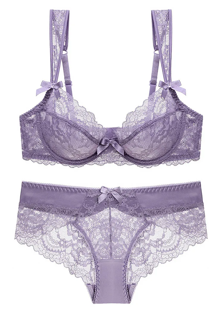 CINOON Ultrathin Lingerie set plus size bras A B C D Cup sexy bra set transparent women underwear Embroidery Lingerie bralette (13)