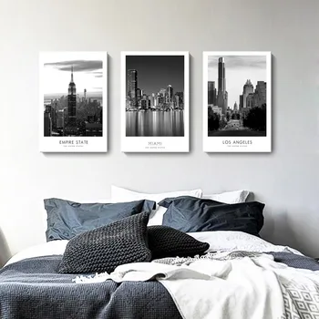 

Modern Living Room Decoration Painting Nordic Industrial Style Black And White Landscape Architecture Art Canvas Painting