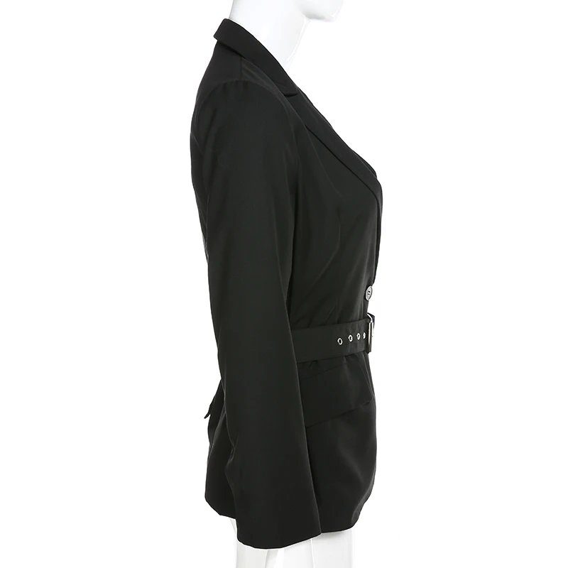 Darlingaga модный элегантный черный Женский блейзер пальто весна осень офисные женские блейзеры с поясом Верхняя одежда однотонная одежда