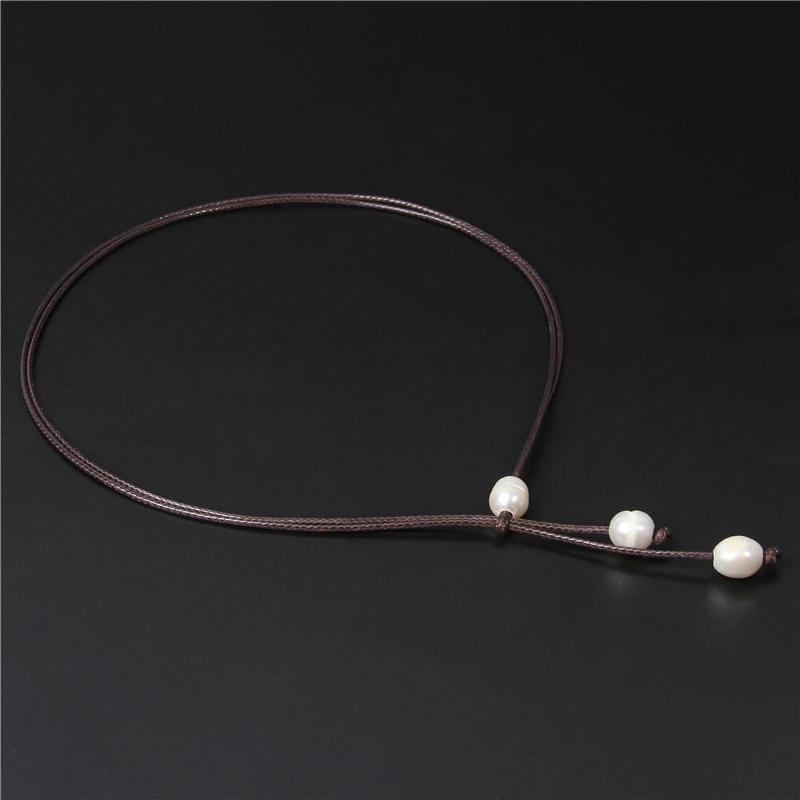 Beaded Necklace New Boho Ethnic Natural Pearls Rope Necklaces Yellow Leather Cord Collares Freshwater Perle Chockers Jewelry Women Female Gifts