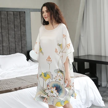 

2020 New 100% Silk Robe Sleepshirt Female Silk Sleepwear for Women Over-size Nightgowns for Ladies 16m/m Real Silk Sleeping Robe