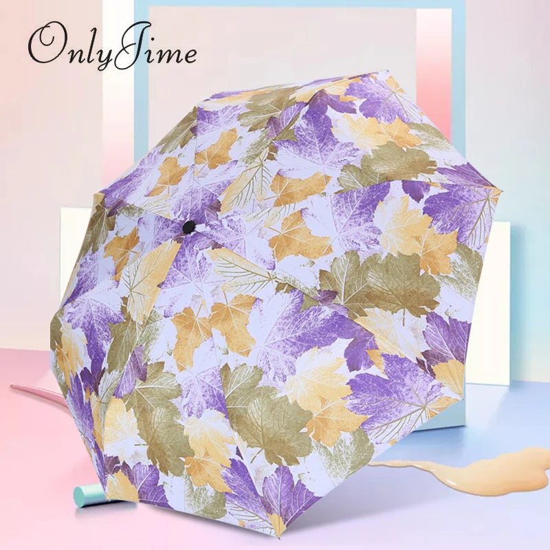 

Only Jime Creative Maple Leaf Umbrella Three Fold Black Coating Sunscreen Anti-UV Folding Dual-use Umbrella Student Sun Umbrella