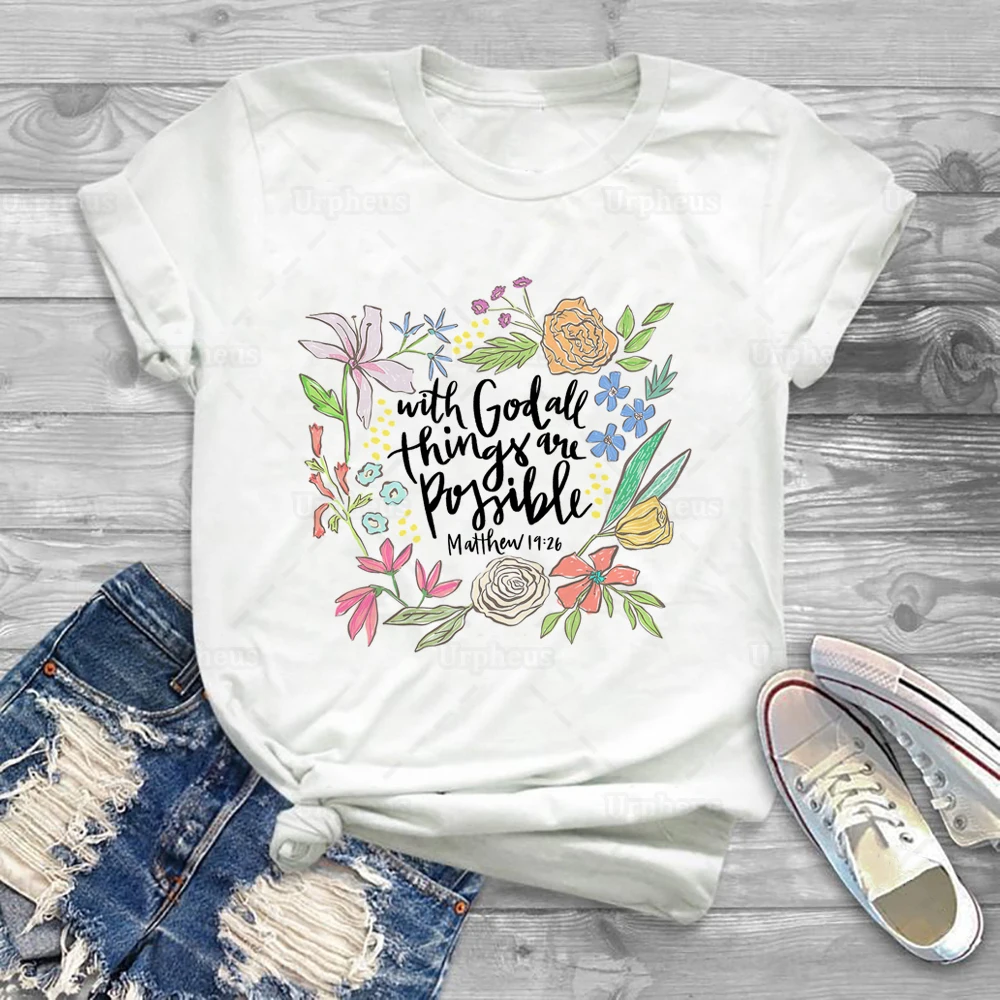 

With God All Things Are Possible Shirt Faith Quotes and Sayings Christian Summer Short Sleeve Shirt 100% Cotton Material